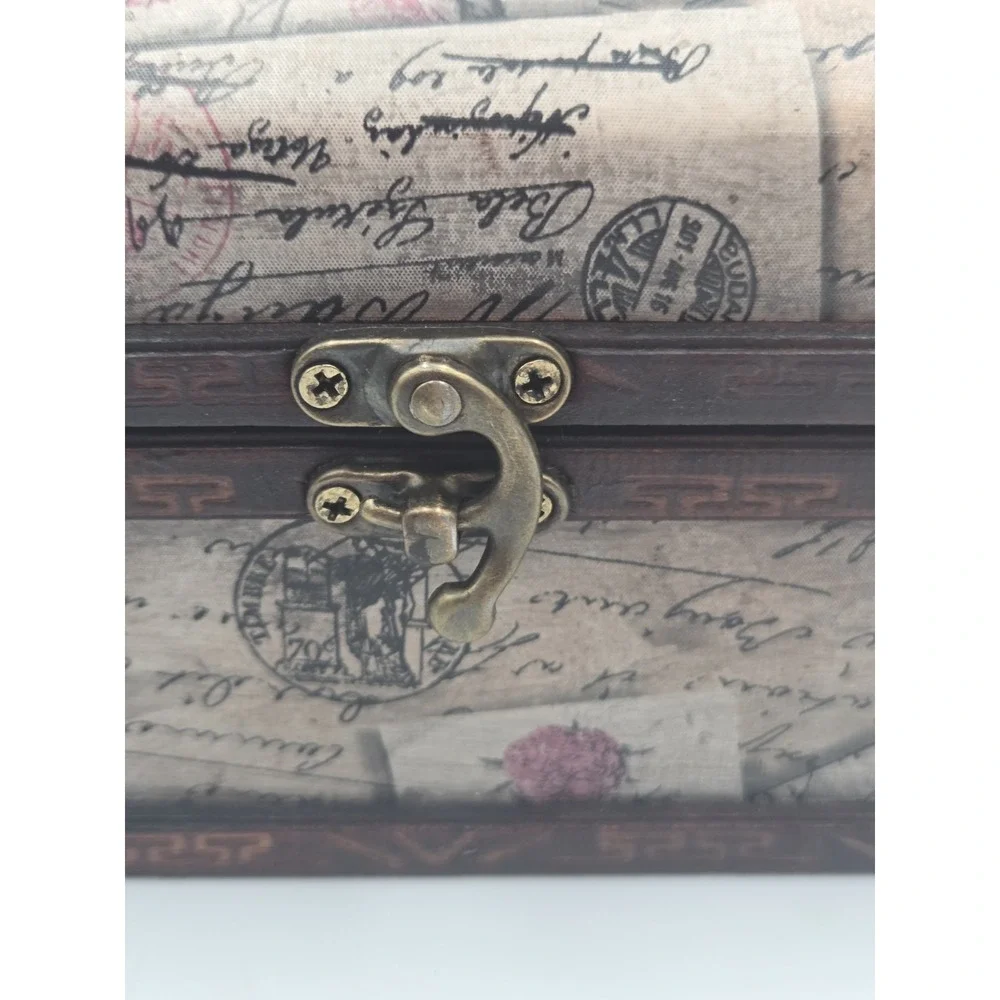Vintage Wooden Jewelry Box Rose Peony And Script Design Storage box 7''